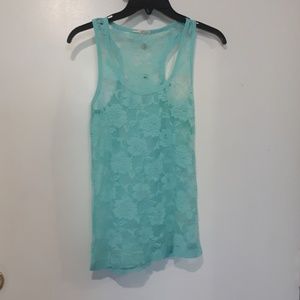Light, teal tank top/over shirt